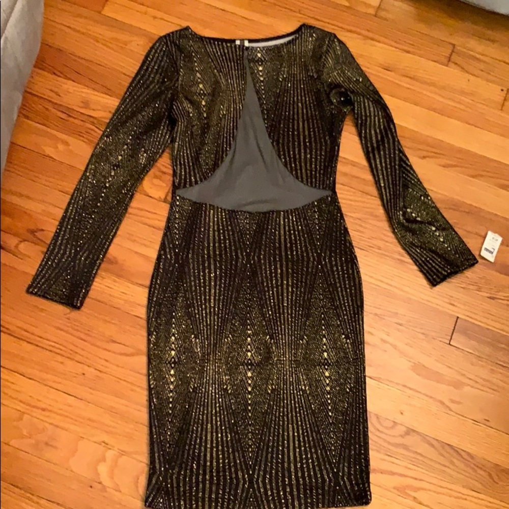 Black and Gold glitter/mesh midi dress